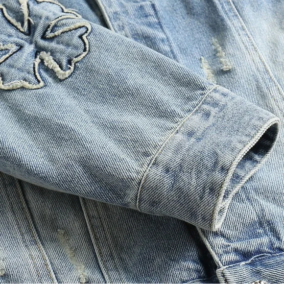 Chrome Hearts Distressed Denim Jacket with Embroidery